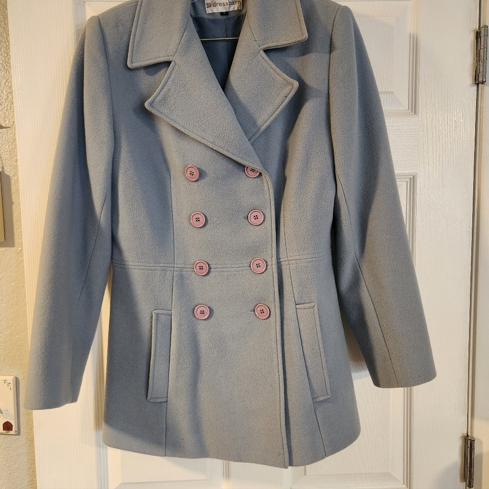 Dress Barn Pea Coat Women's Small Light Blue 100% Wool Warm Winter Office - Picture 4 of 13